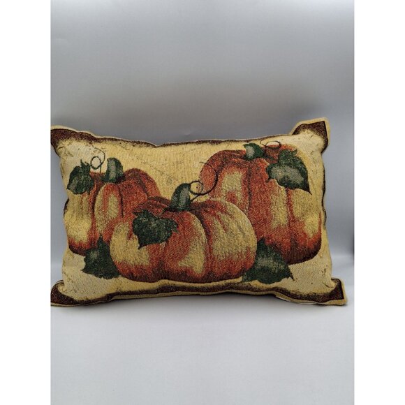 Vintage Pumpkin-Themed Decorative Rectangular Throw Pillow With Tapestry Design - Picture 2 of 6